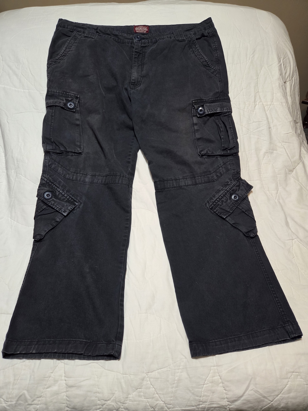 Matchstick Vintage Style Wide Leg Cargo Pants Faded Black 42x32 Skater